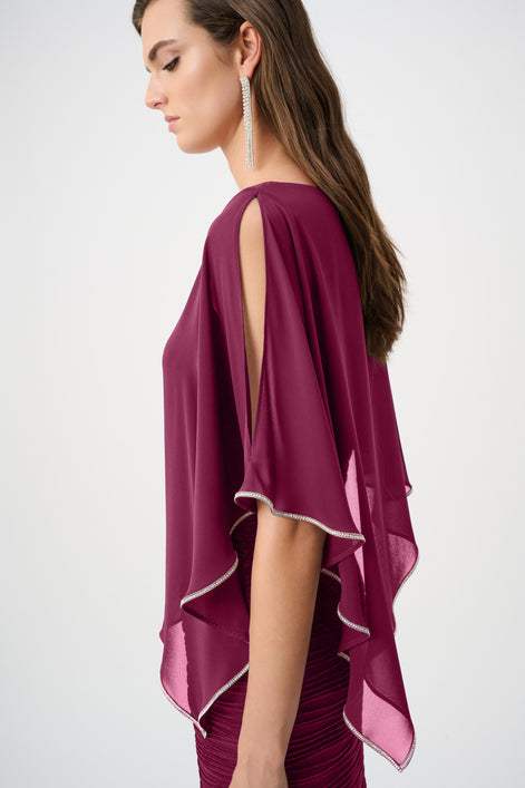 Sparkle Cascade Gown With Chiffon Poncho Overlay 835