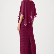 Sparkle Cascade Gown With Chiffon Poncho Overlay 835