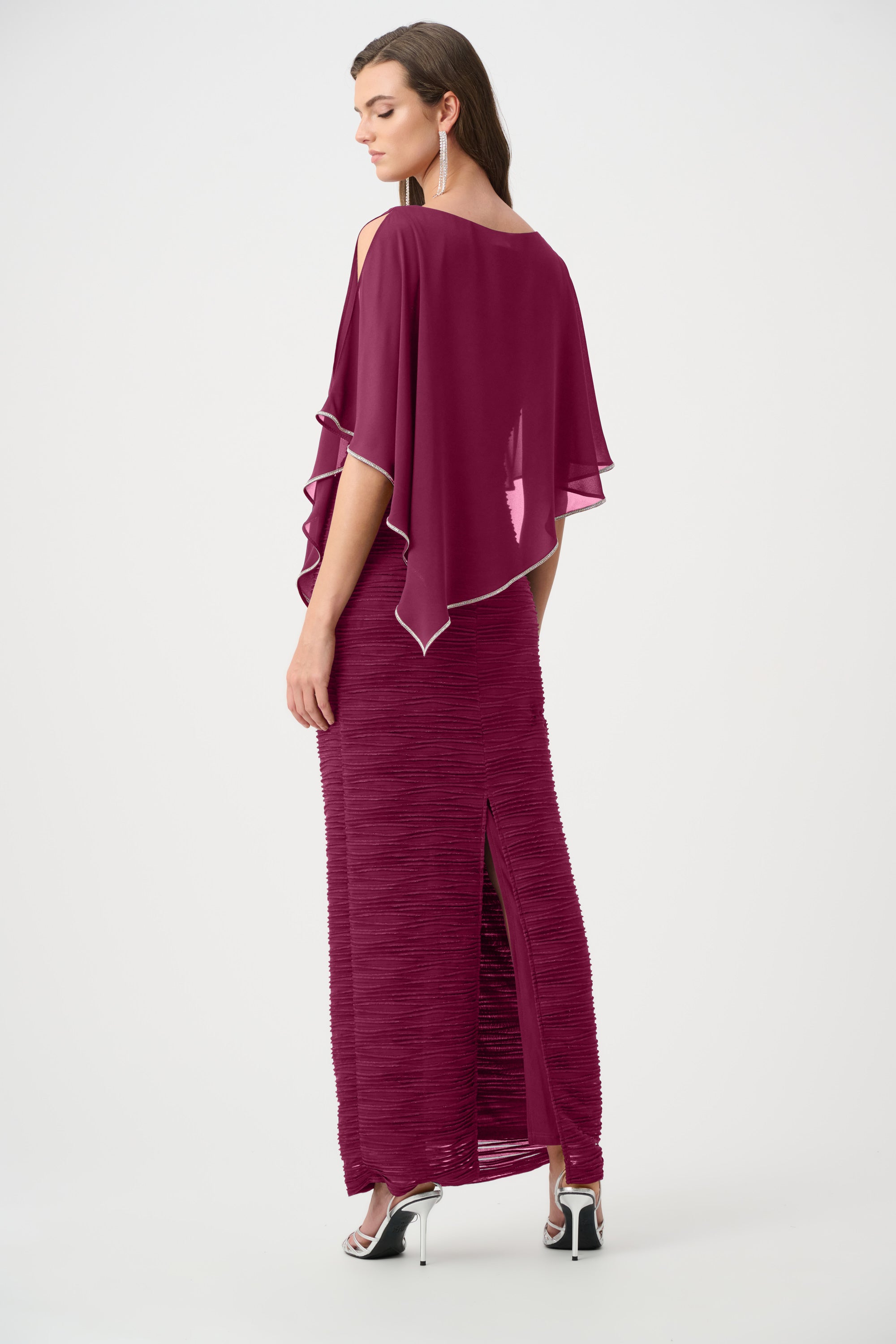 Sparkle Cascade Gown With Chiffon Poncho Overlay 835