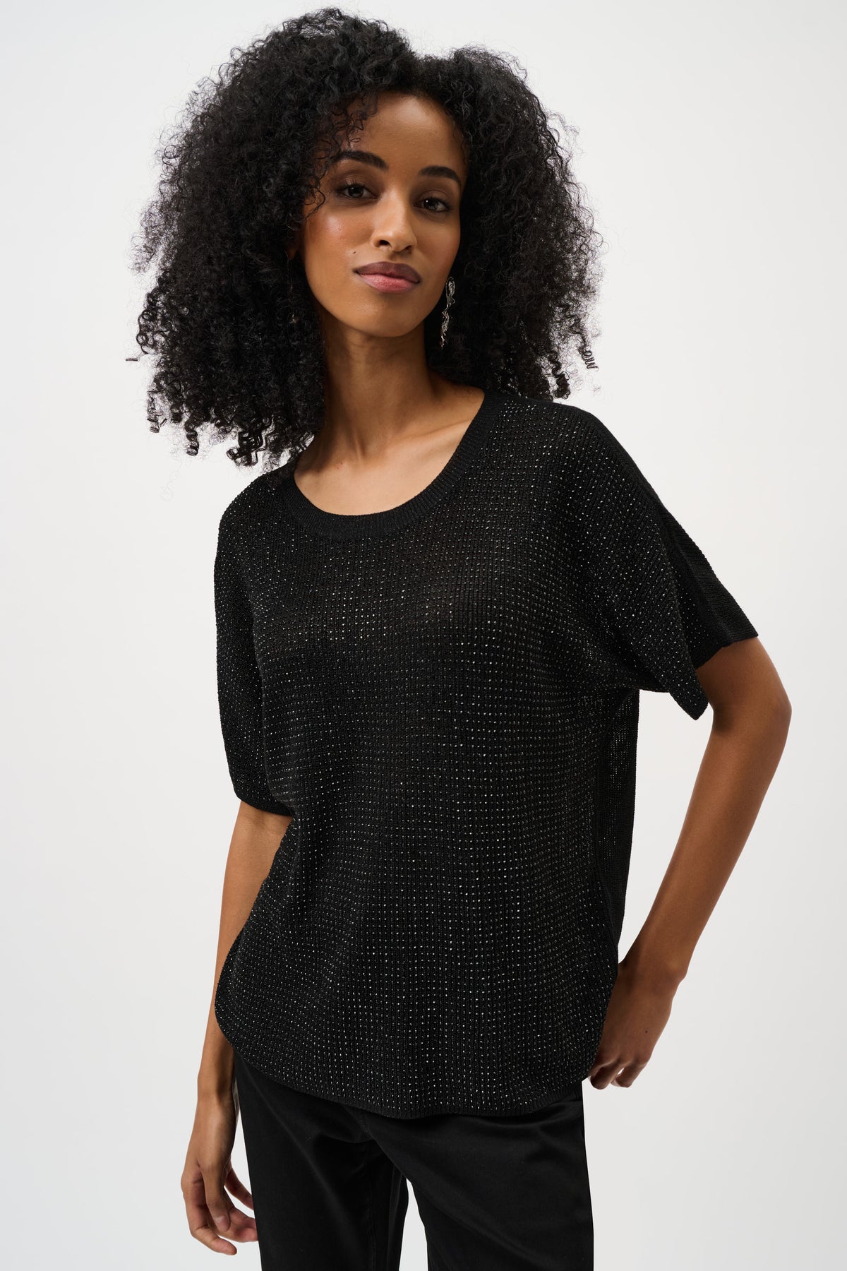 Metallic Knitted T-shirt with Rhinestones 803