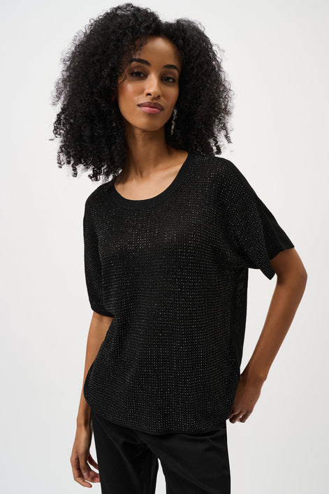 Metallic Knitted T-shirt with Rhinestones 803