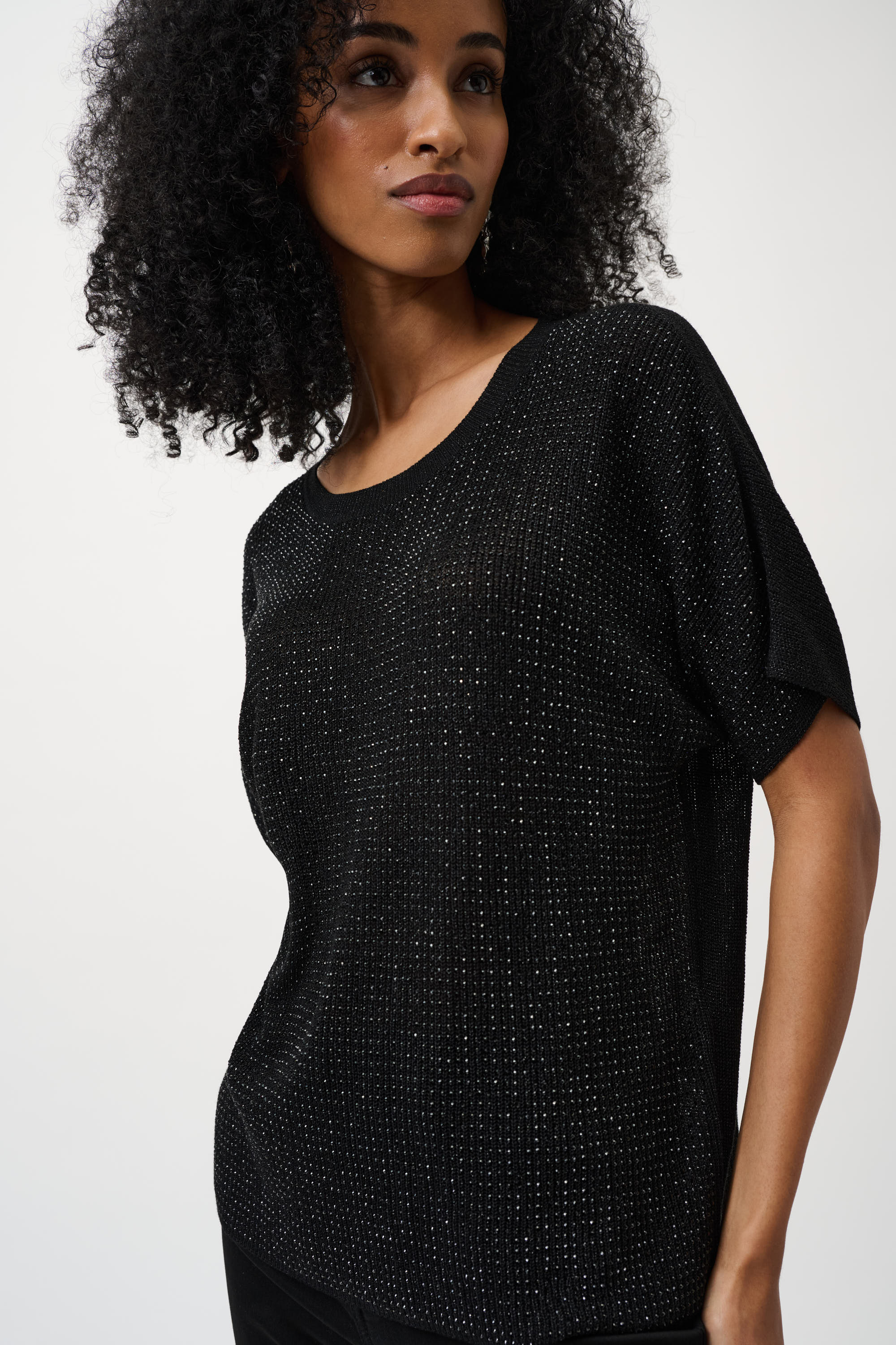 Metallic Knitted T-shirt with Rhinestones 803