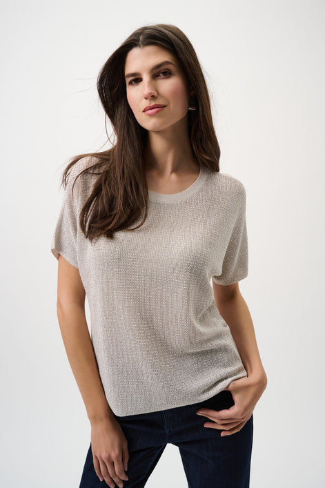 Metallic Knitted T-shirt with Rhinestones 803