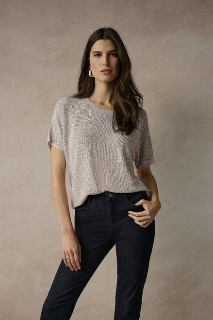 Metallic Knitted T-shirt with Rhinestones 803