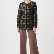 Leatherette and Scuba Collarless Two-Tone Jacket 834