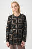 Leatherette and Scuba Collarless Two-Tone Jacket 834