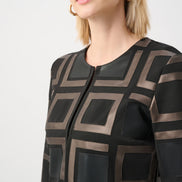 Leatherette and Scuba Collarless Two-Tone Jacket 834