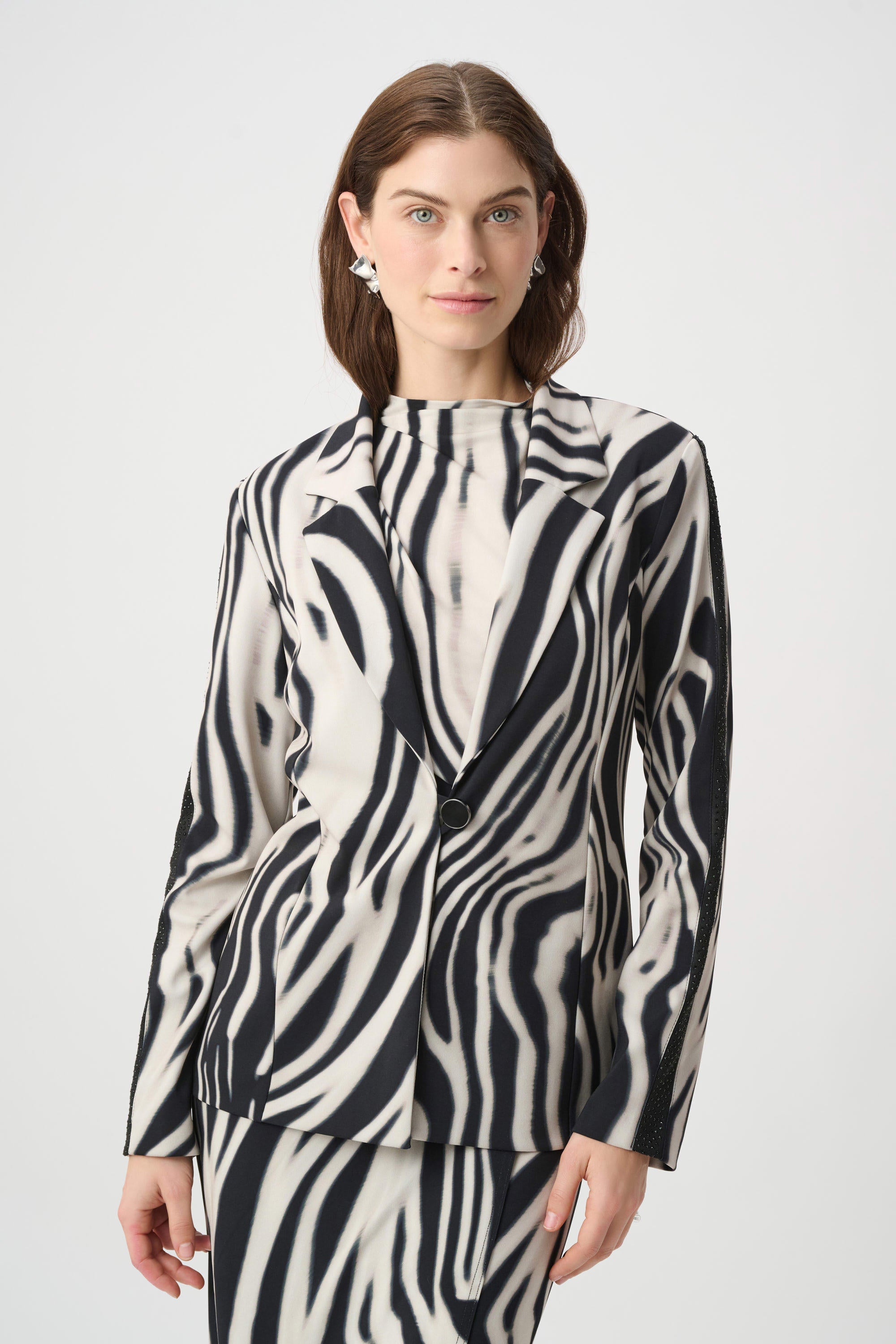 Animal Print Blazer With Rhinestone 859