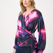 Floral Print Satin Wrap Top 9009