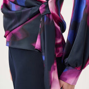 Floral Print Satin Wrap Top 9009