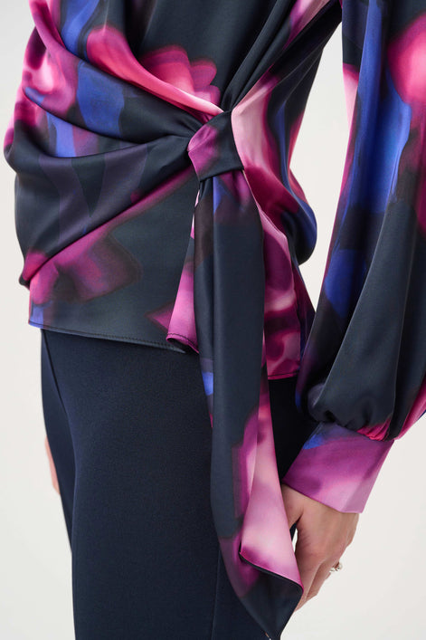 Floral Print Satin Wrap Top 854