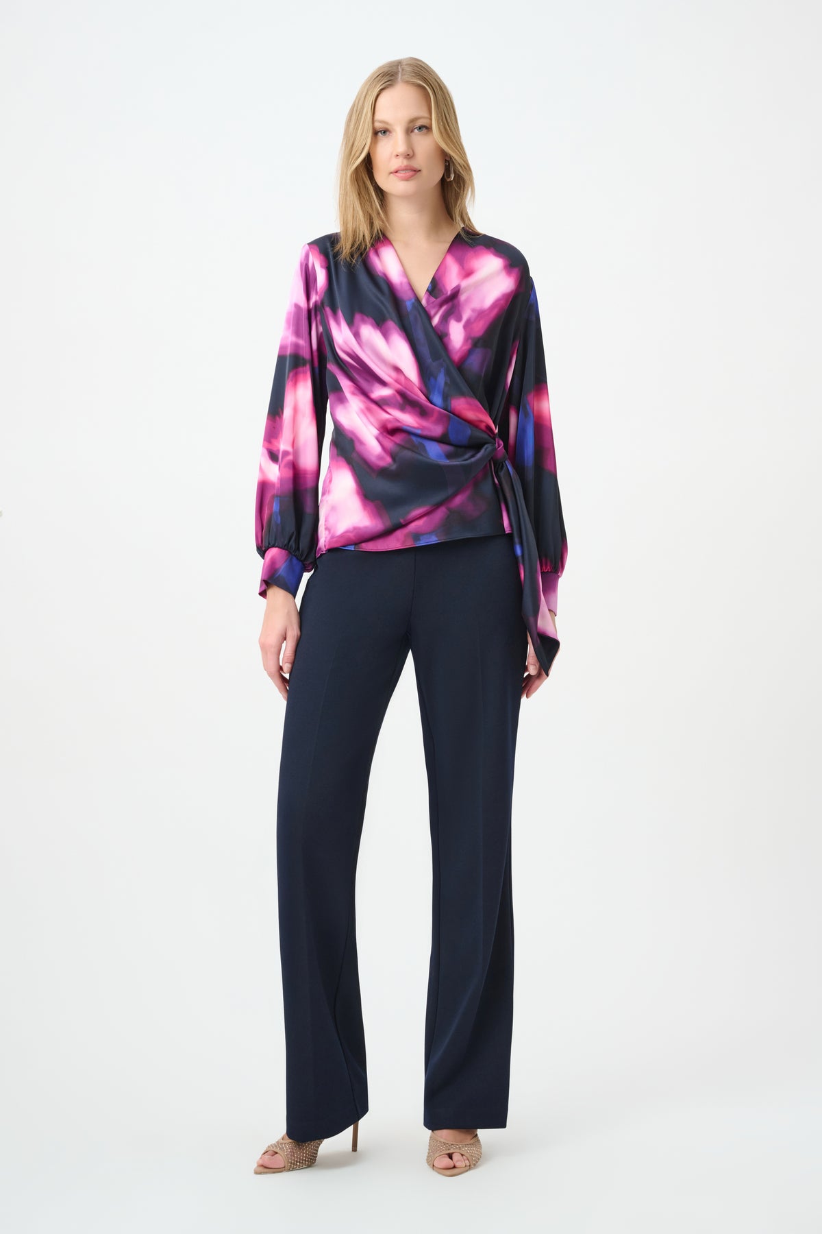Floral Print Satin Wrap Top 9009