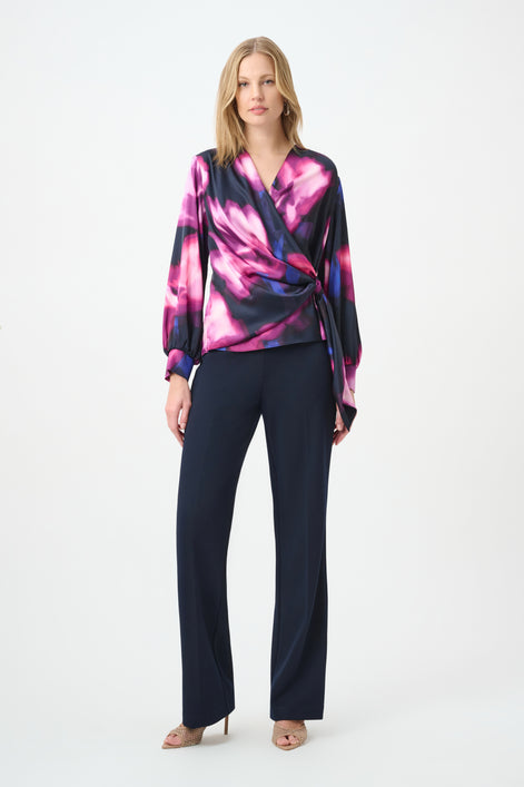 Floral Print Satin Wrap Top 854