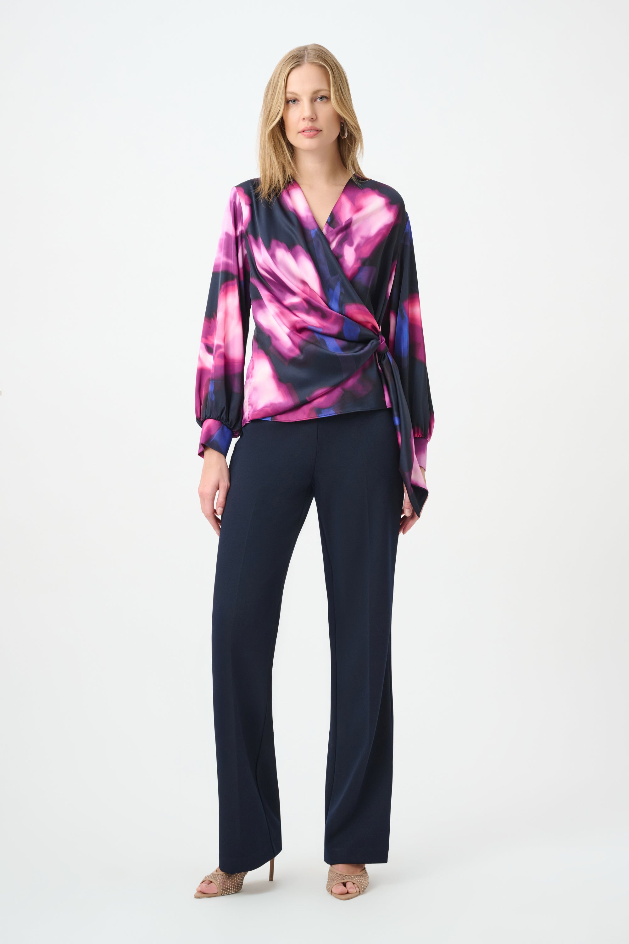 Floral Print Satin Wrap Top 854