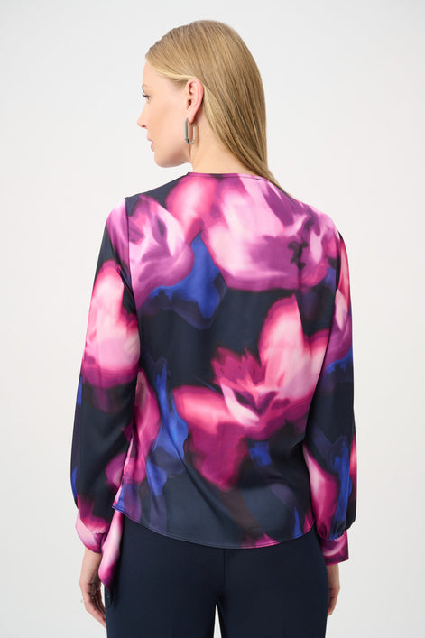 Floral Print Satin Wrap Top 854