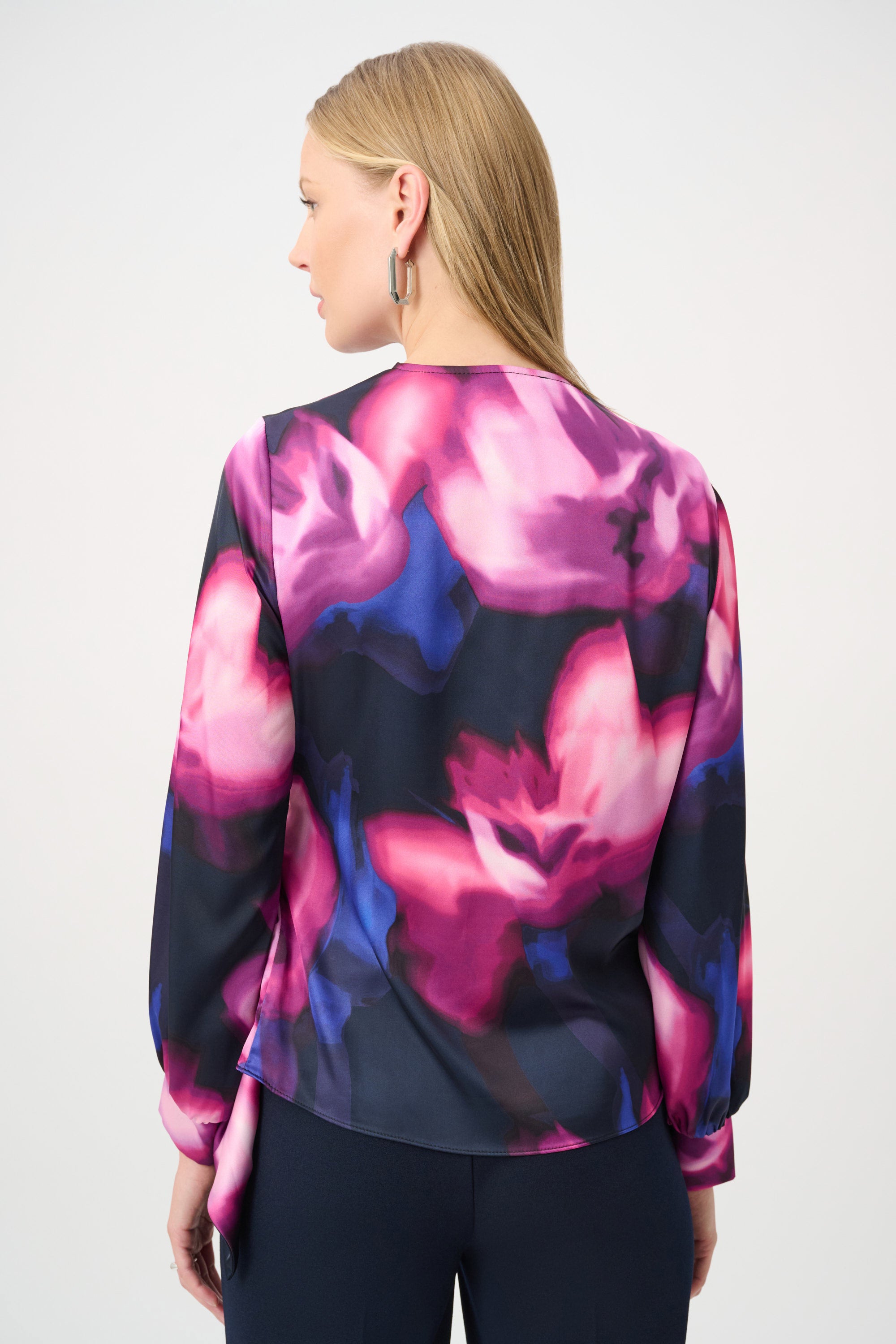 Floral Print Satin Wrap Top 854
