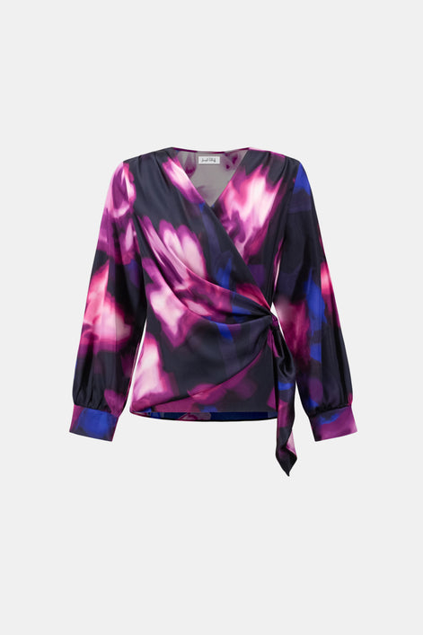 Floral Print Satin Wrap Top 854