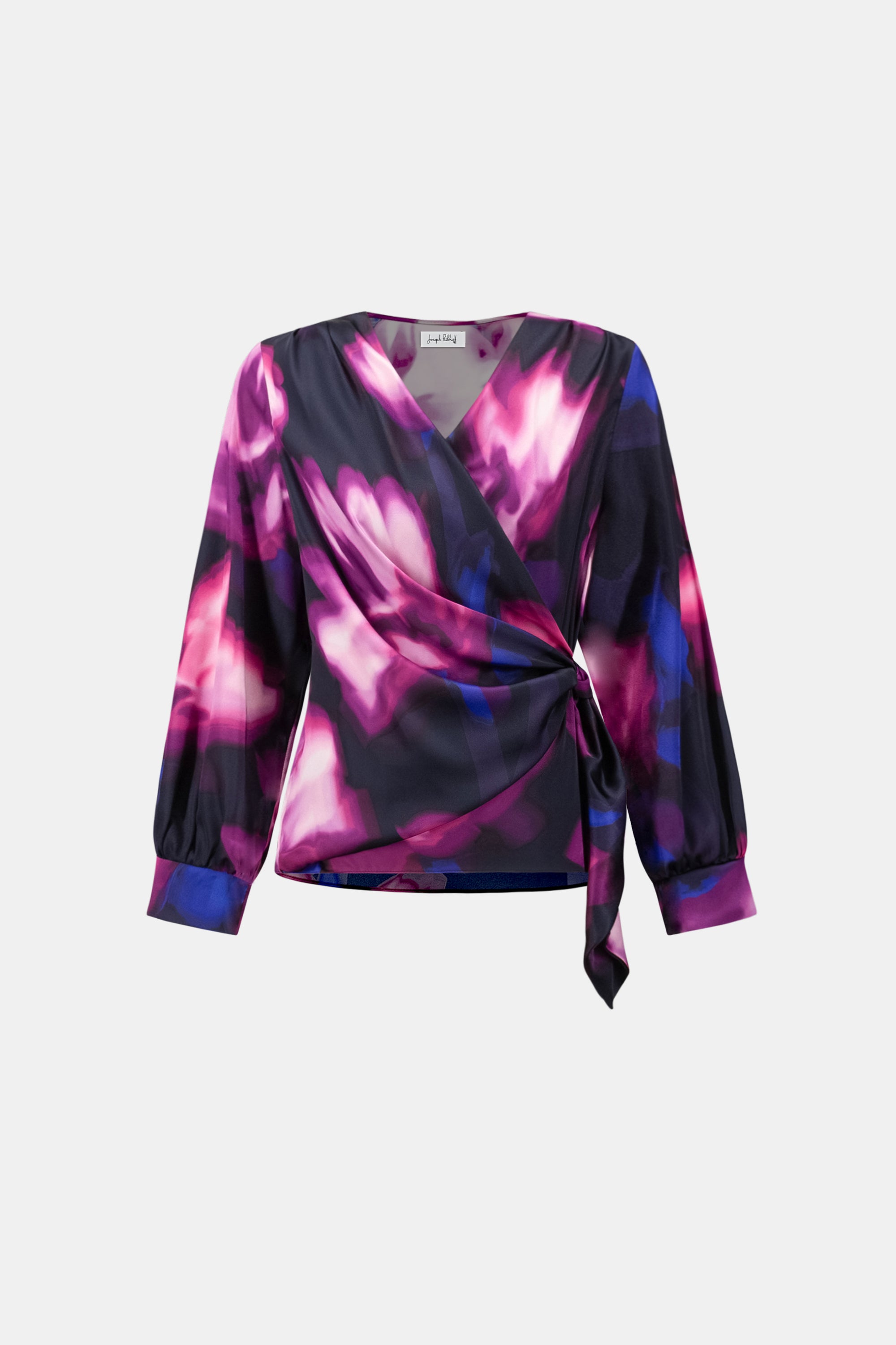 Floral Print Satin Wrap Top 854