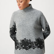 Lace Applique Mock Neck Sweater 9010