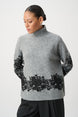 Lace Applique Mock Neck Sweater 9010