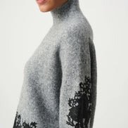 Lace Applique Mock Neck Sweater 9010