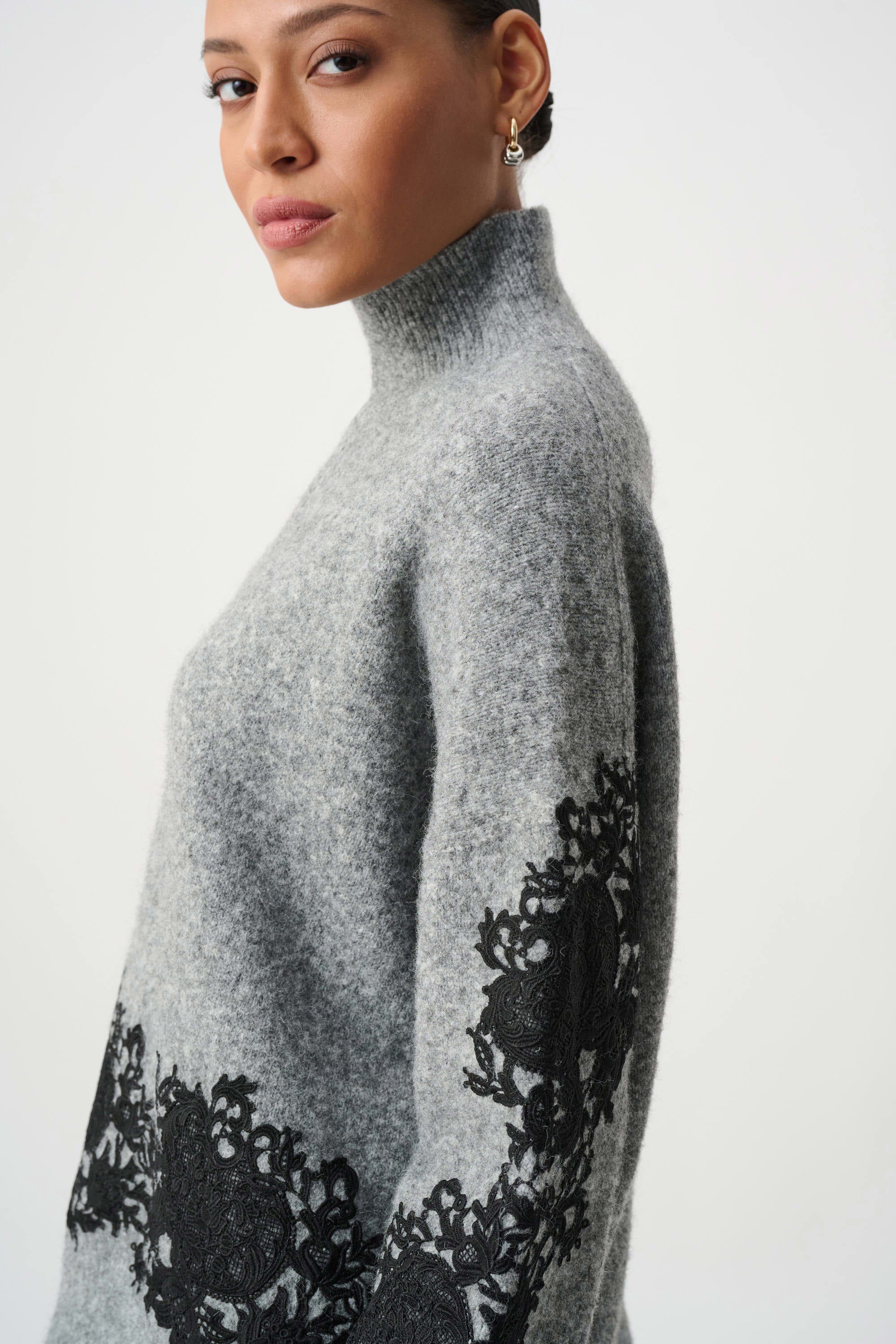 Lace Applique Mock Neck Sweater 855
