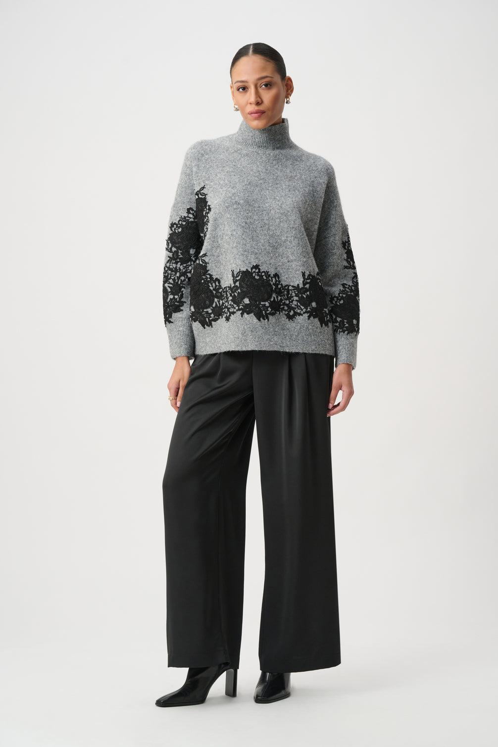 Lace Applique Mock Neck Sweater 9010