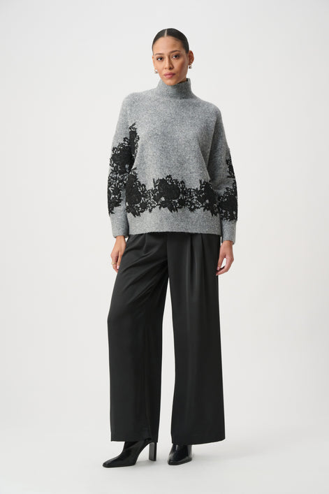 Lace Applique Mock Neck Sweater 855