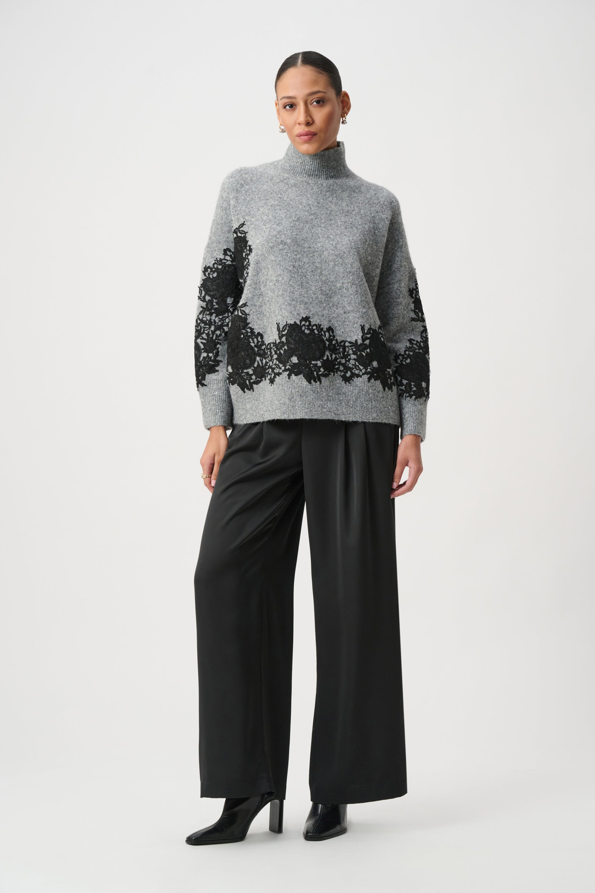 Lace Applique Mock Neck Sweater 855