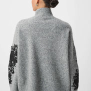 Lace Applique Mock Neck Sweater 9010