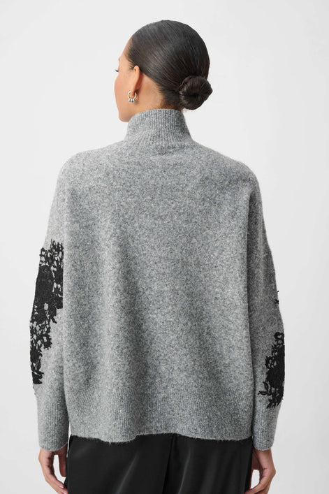 Lace Applique Mock Neck Sweater 855