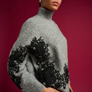 Lace Applique Mock Neck Sweater 9010