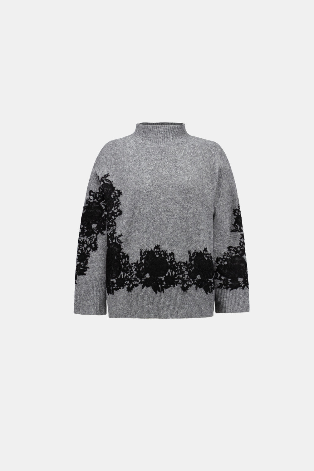 Lace Applique Mock Neck Sweater 9010