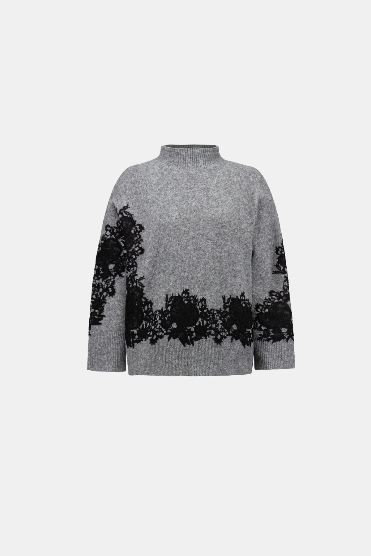 Lace Applique Mock Neck Sweater 9010