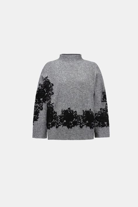 Lace Applique Mock Neck Sweater 855