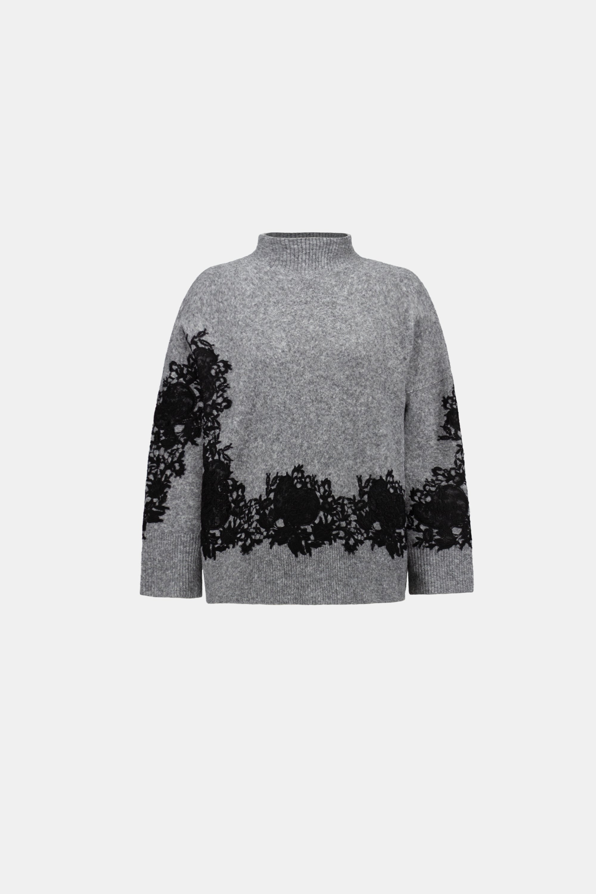 Lace Applique Mock Neck Sweater 855
