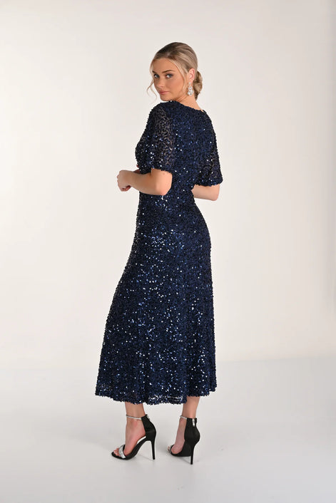 Sequined Midi Length Dress with Sleeves 800