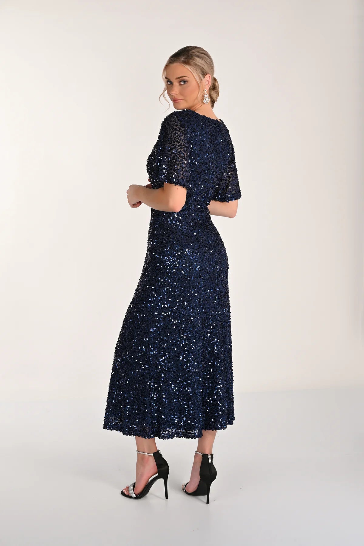 Sequined Midi Length Dress with Sleeves 800
