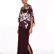 Sheath Maxi Dress with Floral Chiffon Overlay 849