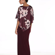 Sheath Maxi Dress with Floral Chiffon Overlay 849