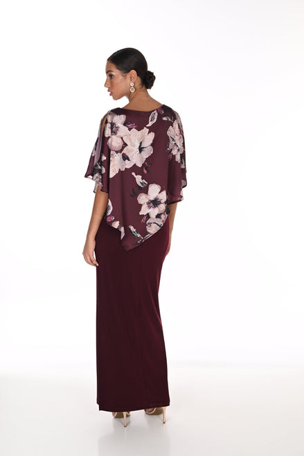 Sheath Maxi Dress with Floral Chiffon Overlay 849