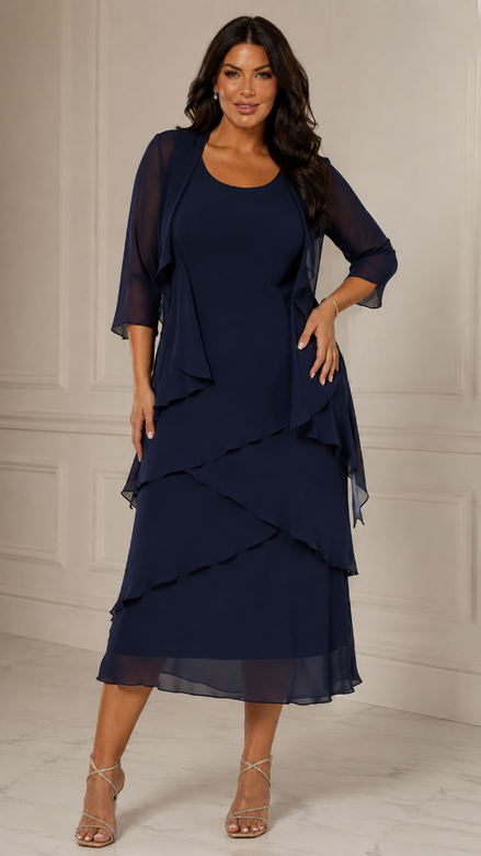 Chiffon Tier Layered Dress with Jacket 498