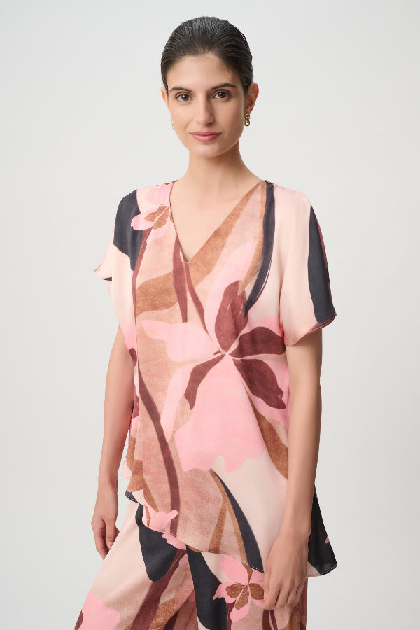 Floral Recycled Satin Asymmetrical Top 868