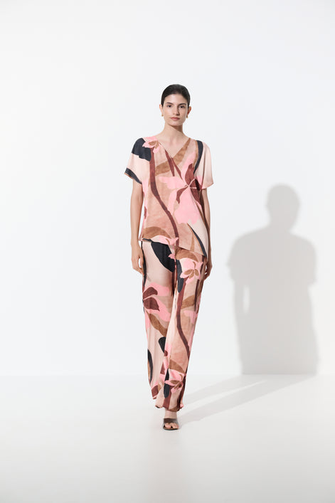 Floral Recycled Satin Asymmetrical Top 868
