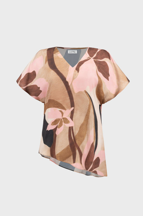Floral Recycled Satin Asymmetrical Top 868