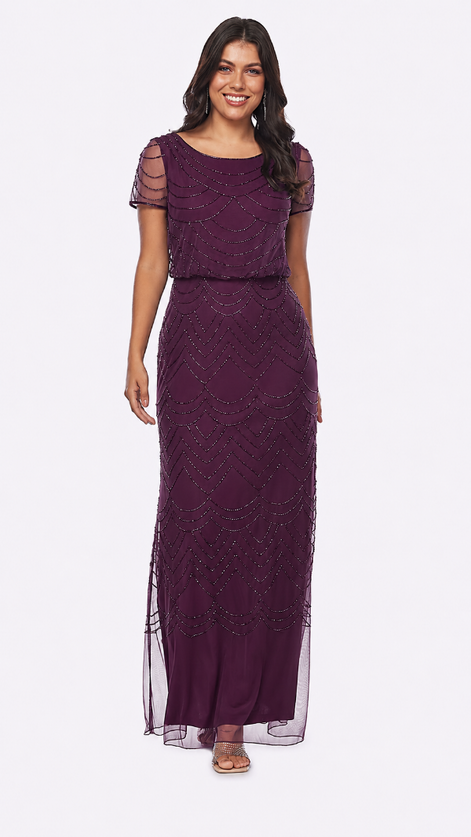 Beaded Stretch Tulle Blouson Dress 400