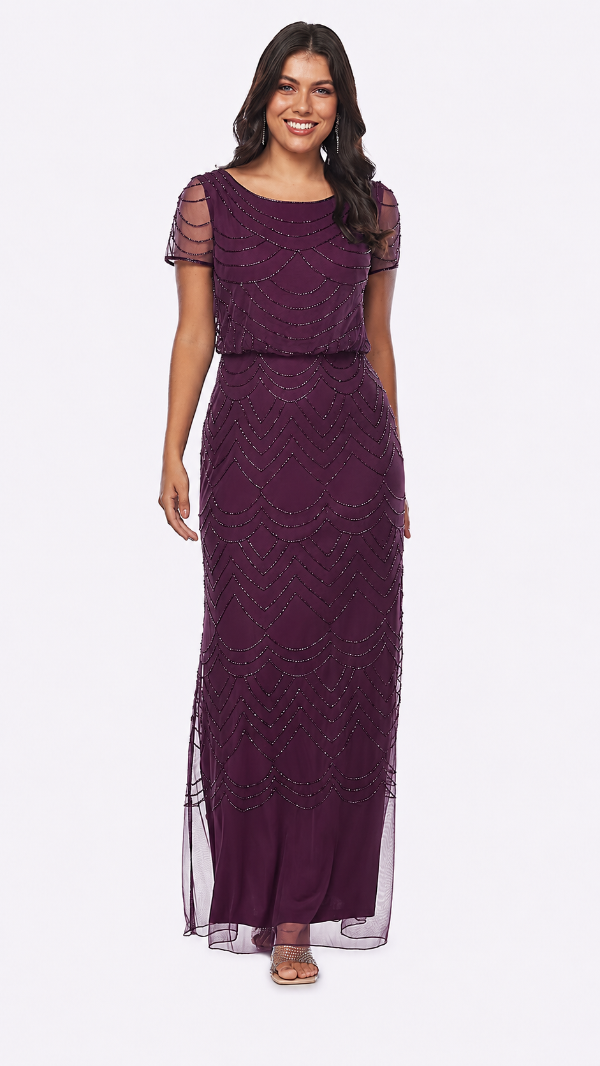 Beaded Stretch Tulle Blouson Dress 400