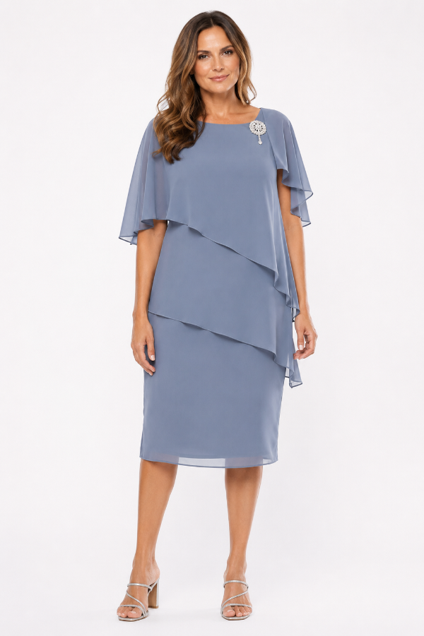 Chiffon Short Layered Dress with Diamante Trim 714