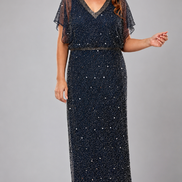 Long Beaded V-Neck Dress 708