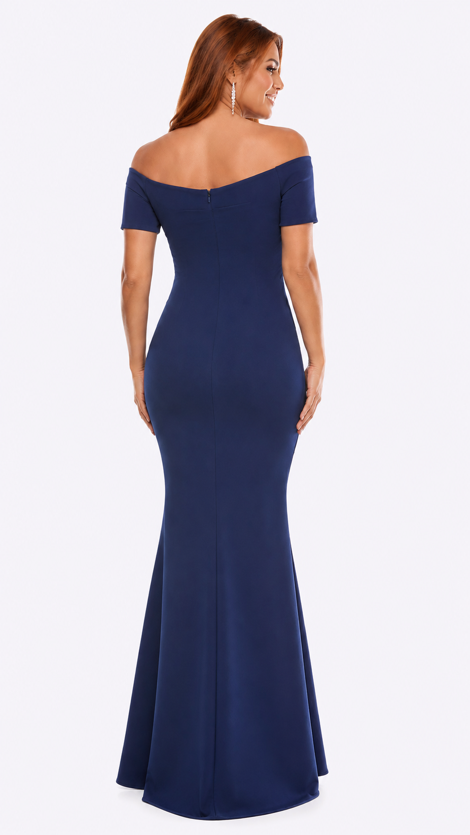Off Shoulder Long Stretch Crepe Dress with Diamante Feature 718